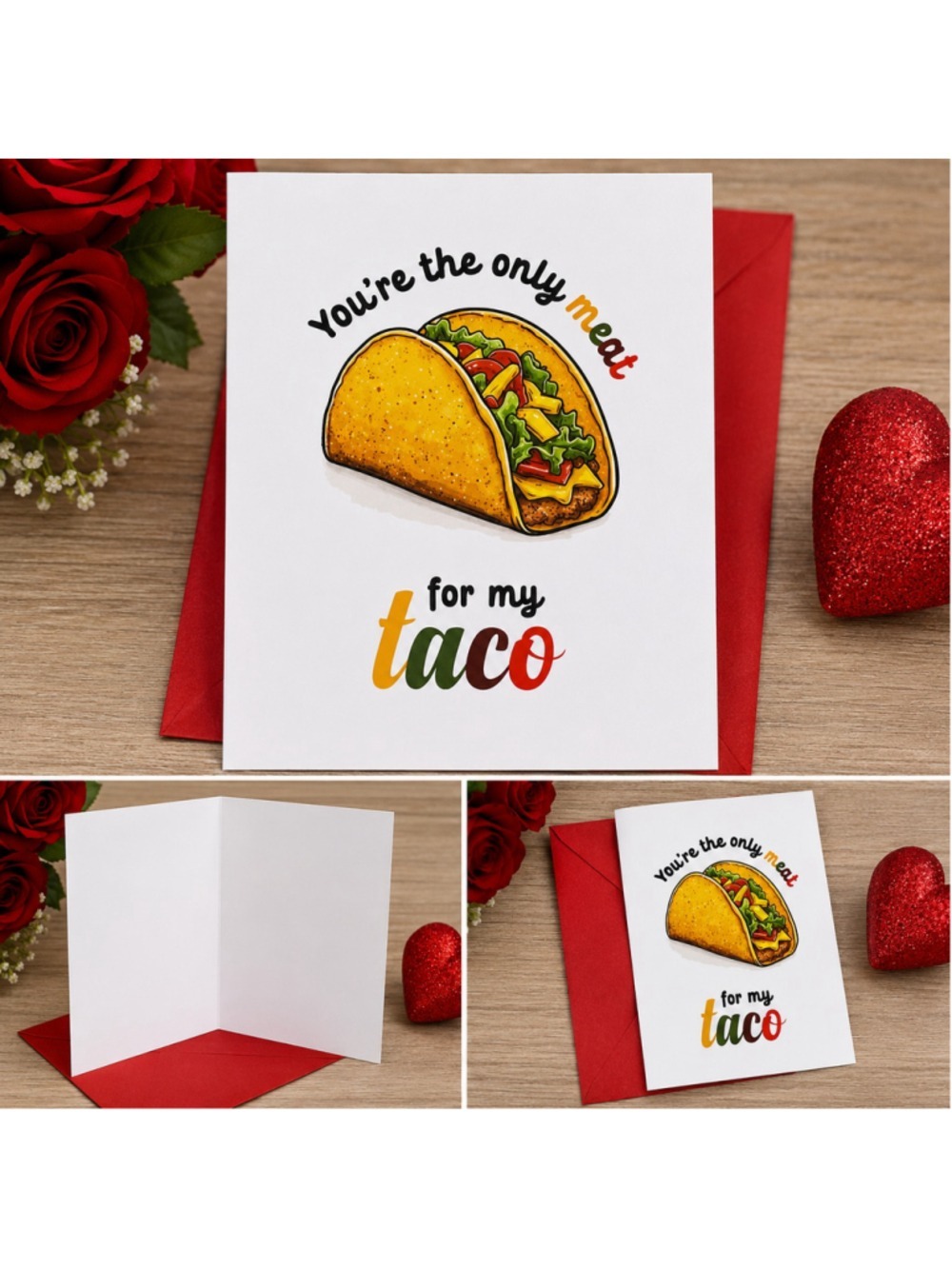 Funny Taco Valentine’s Day Card | “You’re the Only Meat for My Taco” | Blank Ins